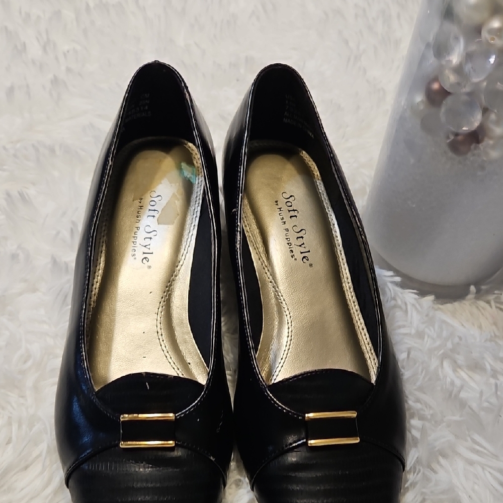 Soft Style Black Flats with Gold Accent